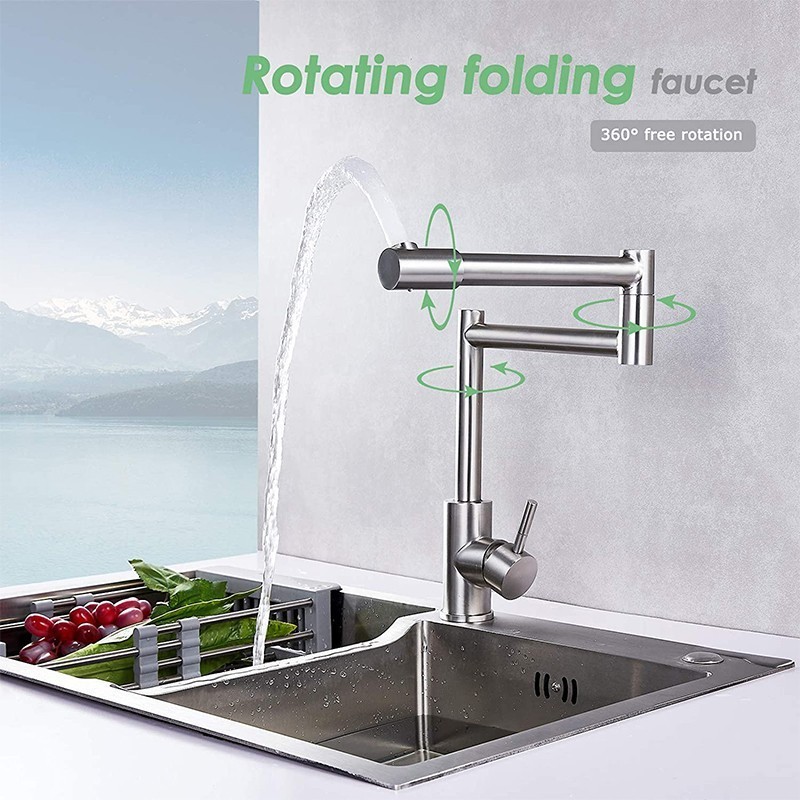 Single Handle Single Hole SUS 304 Stainless Steel Kitchen Tap Flexible Stretchable Swivel Folding Kitchen Sink Faucets