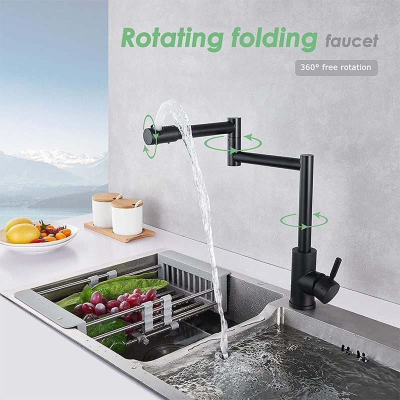 Single Handle Single Hole SUS 304 Stainless Steel Kitchen Tap Flexible Stretchable Swivel Folding Kitchen Sink Faucets