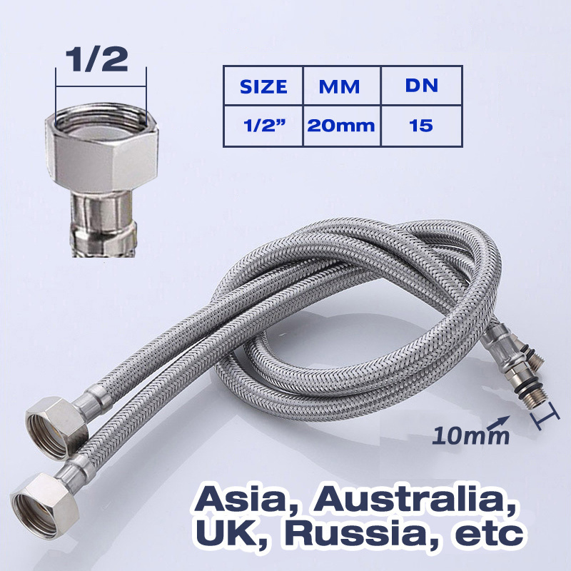 G1/2 G3/8 G9/16 Stainless Steel Braided Flexible Plumbing Pipes 1 Pair Kitchen Bathroom Faucet Intake Connection Pointed Hose