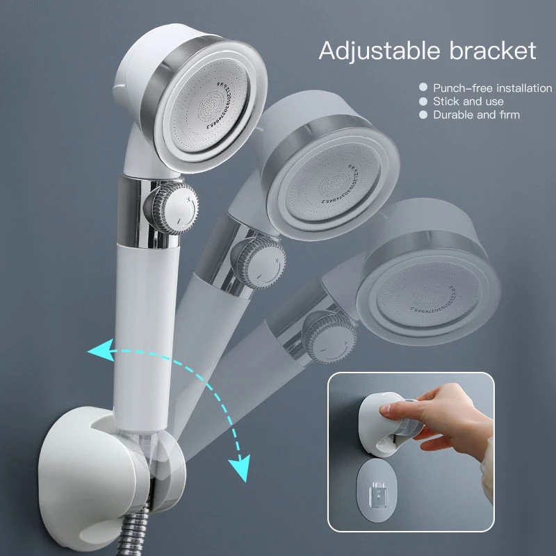 Portable Pressurized Water Saving Perforated Free Bracket Hose 3 Functions LED Light Handheld Massaging Shower Head