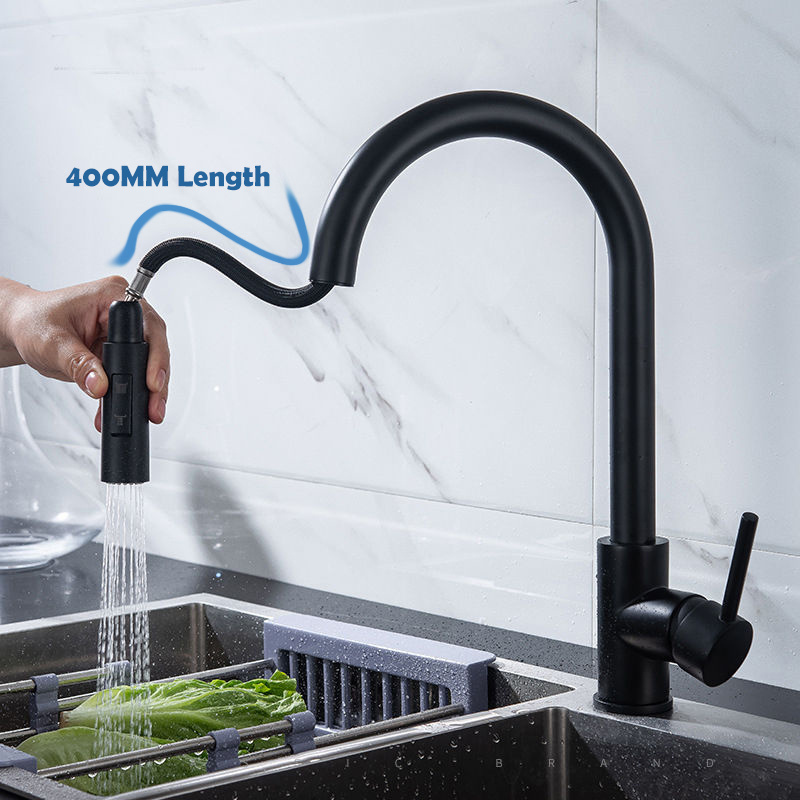 Luxury matte black mixer pull down spray taps flexible folding kitchen faucet tap for kitchen  sink