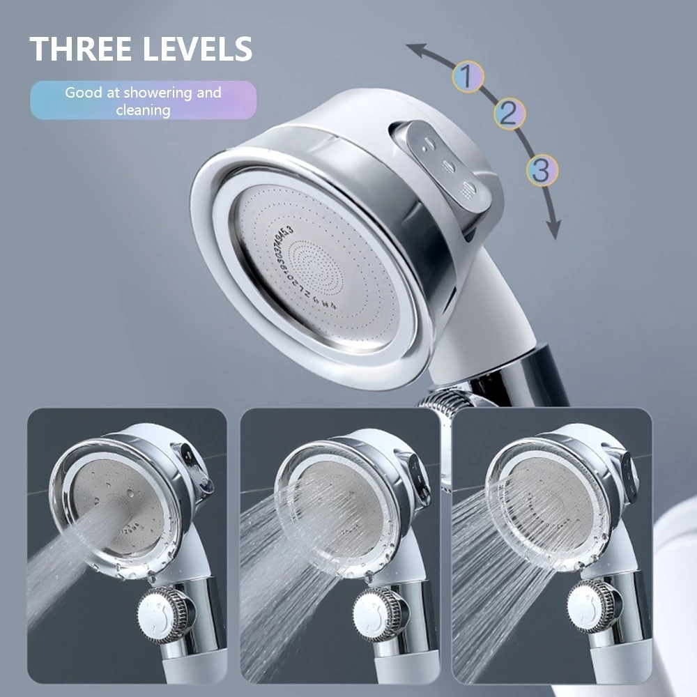 Portable Pressurized Water Saving Perforated Free Bracket Hose 3 Functions LED Light Handheld Massaging Shower Head