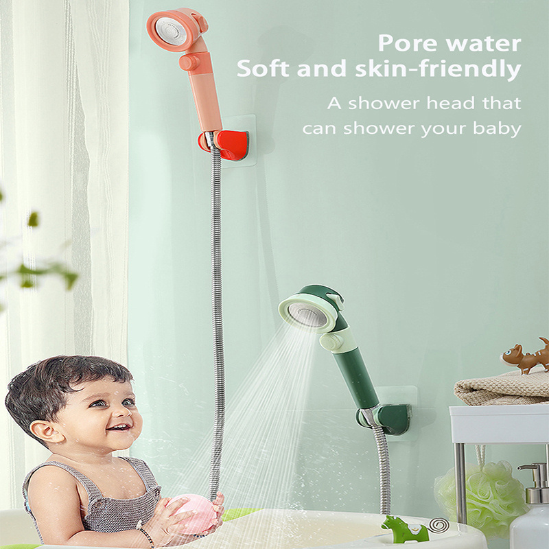 Portable Pressurized Water Saving Perforated Free Bracket Hose 3 Functions LED Light Handheld Massaging Shower Head