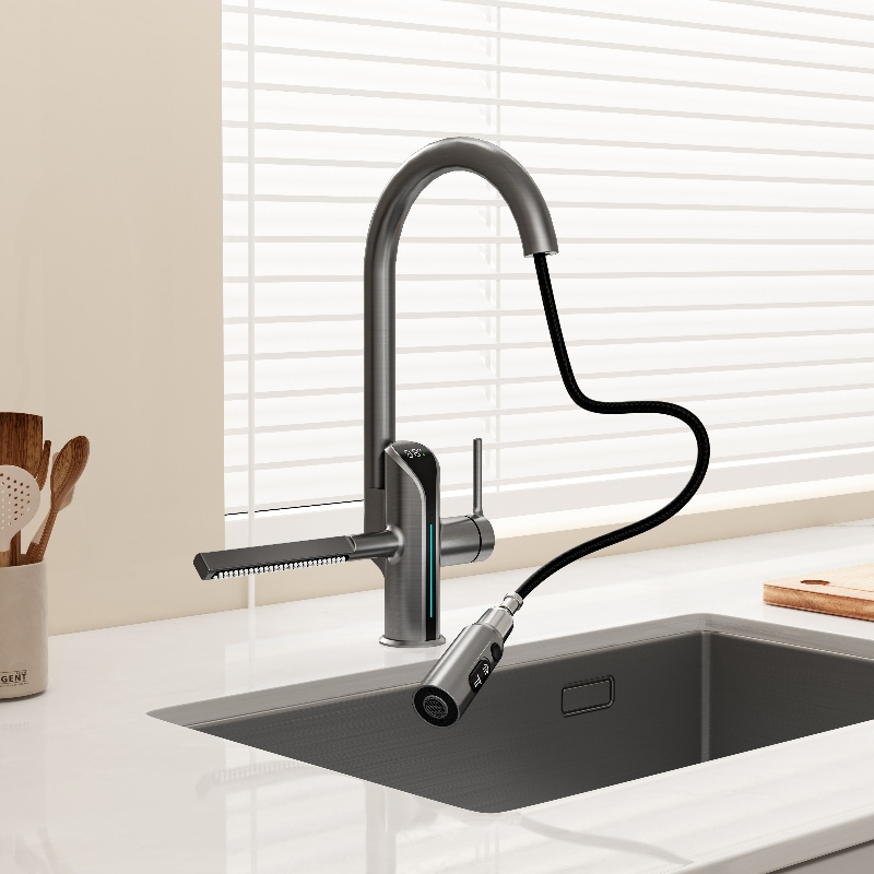 Temperature Digital Display Waterfall Kitchen Faucet 360 Degree Rotatable Innovate Intelligent Rain Dance Kitchen Sink Faucet