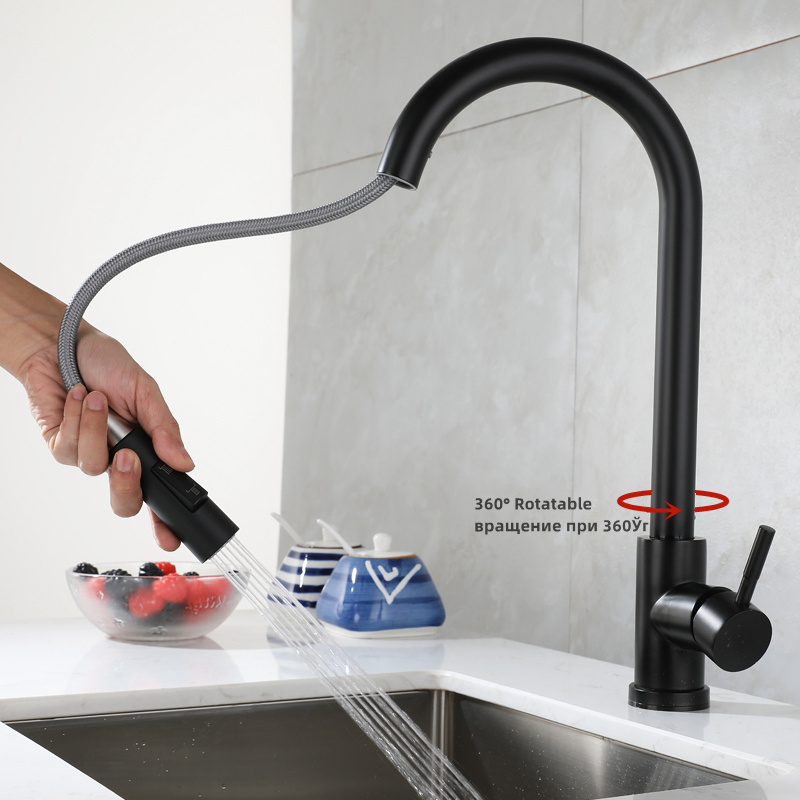 Luxury matte black mixer pull down spray taps flexible folding kitchen faucet tap for kitchen  sink