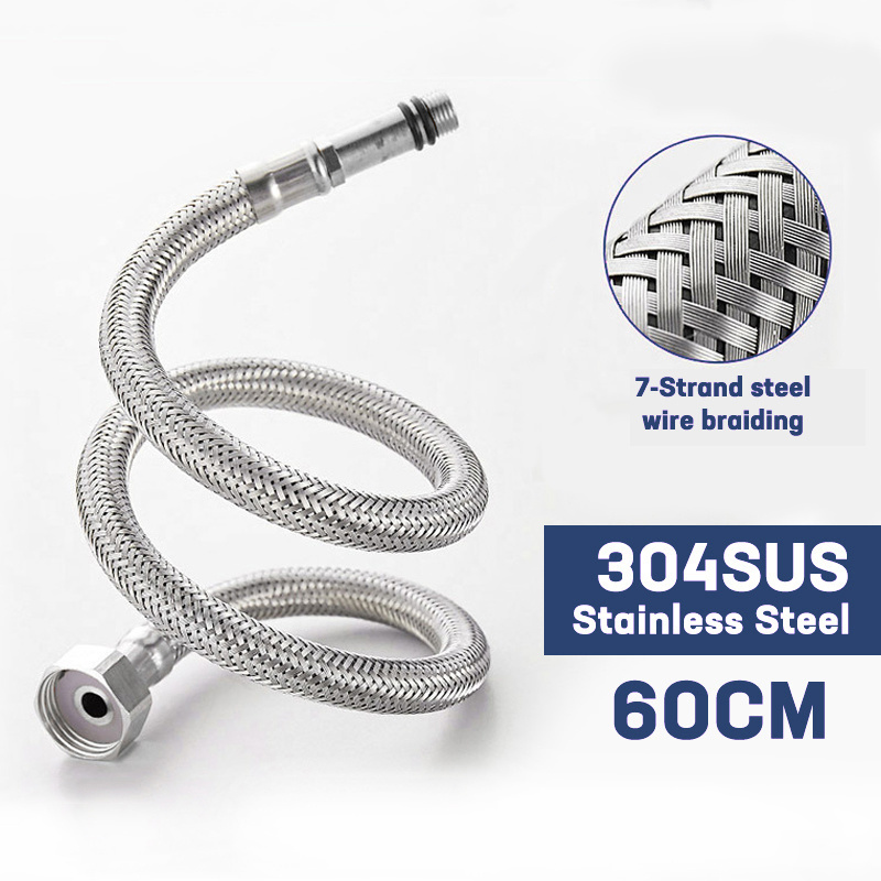 G1/2 G3/8 G9/16 Stainless Steel Braided Flexible Plumbing Pipes 1 Pair Kitchen Bathroom Faucet Intake Connection Pointed Hose