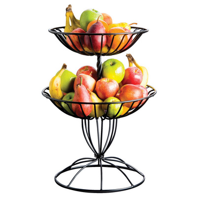 Countertop Fruit Basket Bowl Stand 2-Tier Round Wire Fruit Storage Basket Fruits Baskets Home & Restaurant & Kitchen Decorative