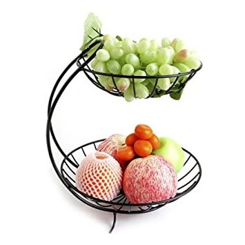 Countertop Fruit Basket Bowl Stand 2-Tier Round Wire Fruit Storage Basket Fruits Baskets Home & Restaurant & Kitchen Decorative