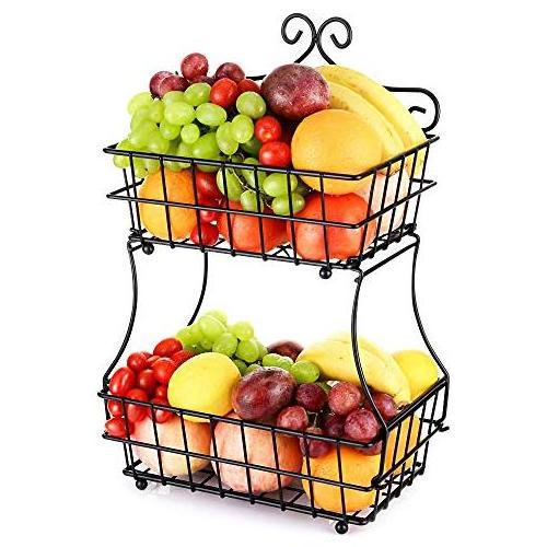 Countertop Fruit Basket Bowl Stand 2-Tier Round Wire Fruit Storage Basket Fruits Baskets Home & Restaurant & Kitchen Decorative