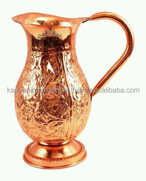 BPA FREE FOOD GRADE COPPER WATER PITCHER SET,  FLOWER PRINTED ENAMELED 100% COPPER SMOOTH PITCHER WITH 4 COPPER TUMBLERS,