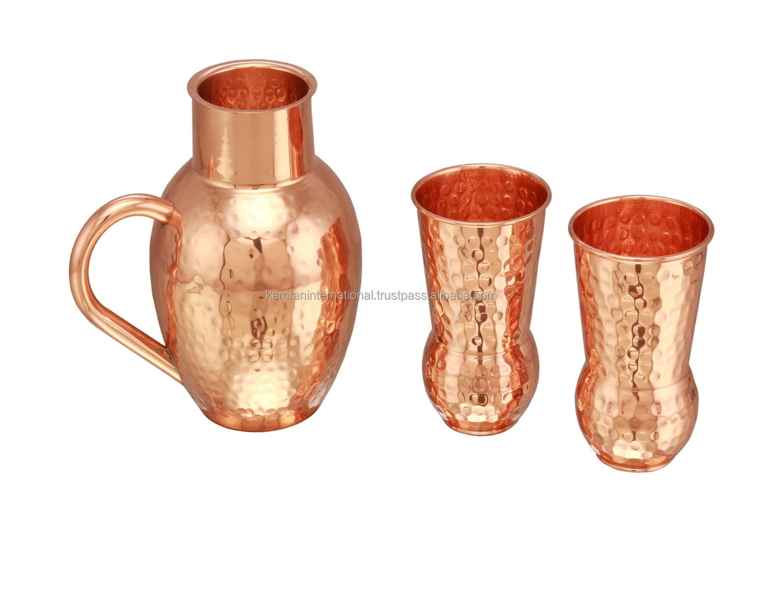 BPA FREE FOOD GRADE COPPER WATER PITCHER SET,  FLOWER PRINTED ENAMELED 100% COPPER SMOOTH PITCHER WITH 4 COPPER TUMBLERS,