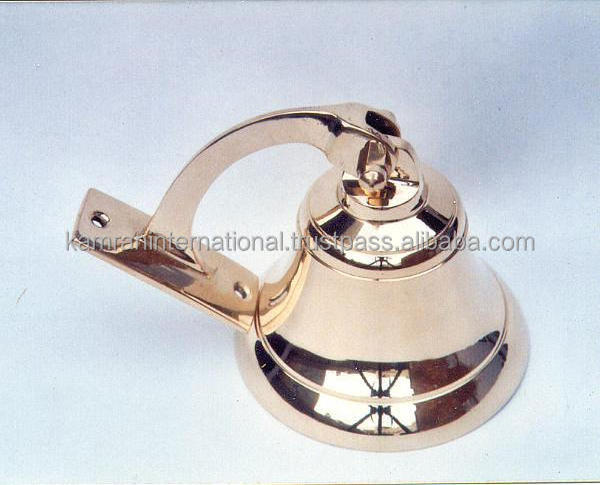 Polished Brass Marine ship bell with Holy Cross hanger & lanyard, MARINE SHIP BELLS FOR SALE FROM INDIA