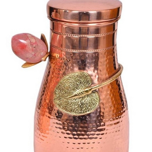 HAND MADE HAMMERED PURE COPPER CARAFE ROSE BUDS DECORATION