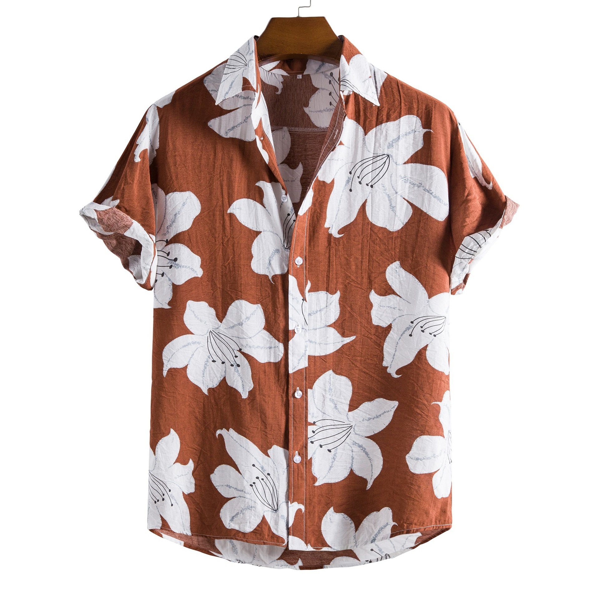 Mens summer beach fishing shirts custom holiday Linen  printing short sleeve man hawaiian shirt