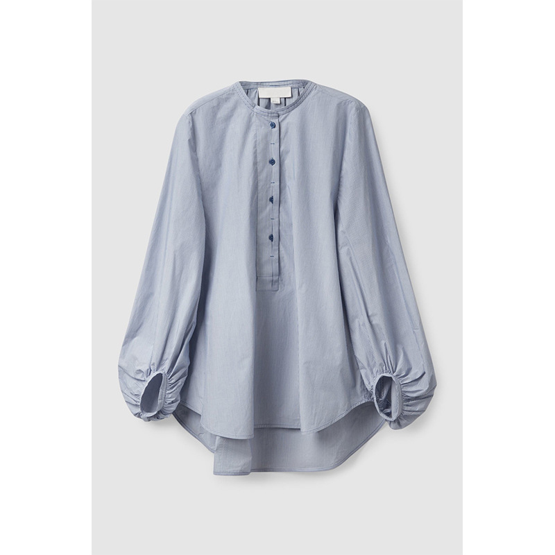 Wholesale Puff Sleeve Ladies Cotton Oversize Shirt Chinese Collar Blouses Shirt For Women