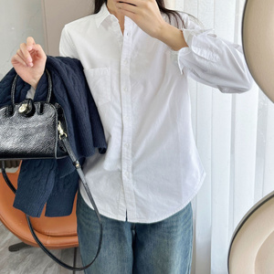 Commuter white shirt Women's thickened matted cotton casual wear overlay shirt top modest blouses & shirts