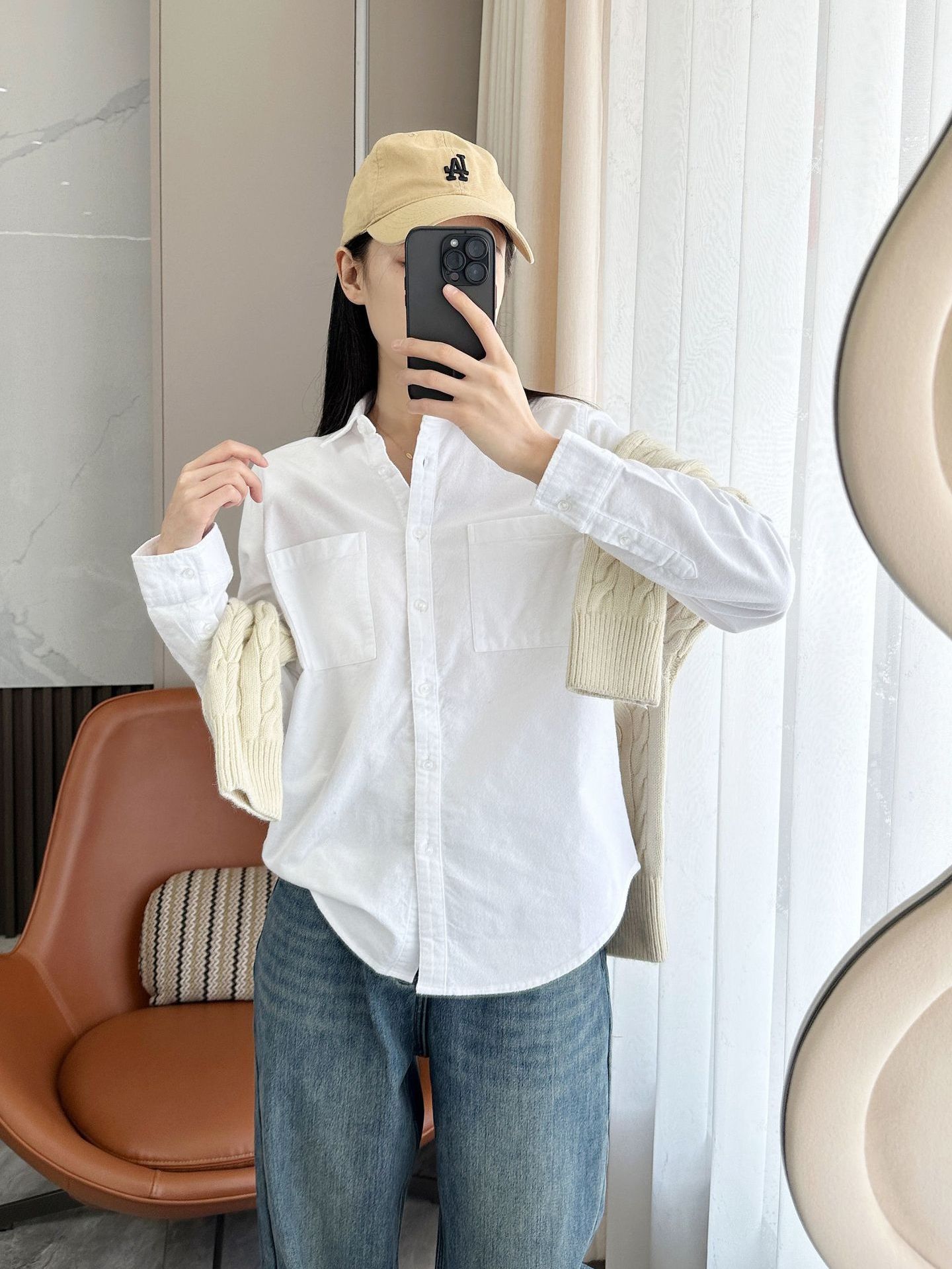 Commuter white shirt Women's thickened matted cotton casual wear overlay shirt top modest blouses & shirts