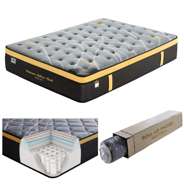 Most popular 30cm 12inch colchon vacuum roll up cooling gel memory foam pocket spring mattress in a box