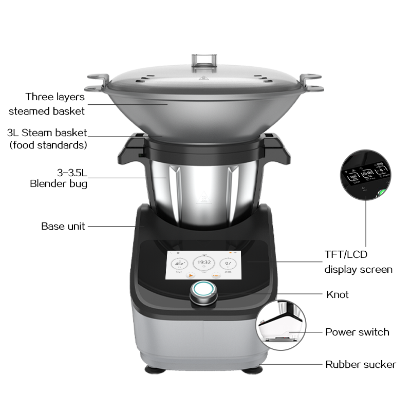 Factory Cooking food Smart Multifunctional Food Processor, All in 1,Blending,Steaming,Weighing,Mixing,Robot de cocina