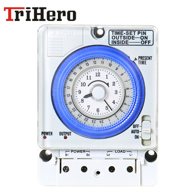 Trihero TB388 Non Power Failure 24 Hours Mechanical Timer Switch with Battery 100V-240V 15A Time Switch