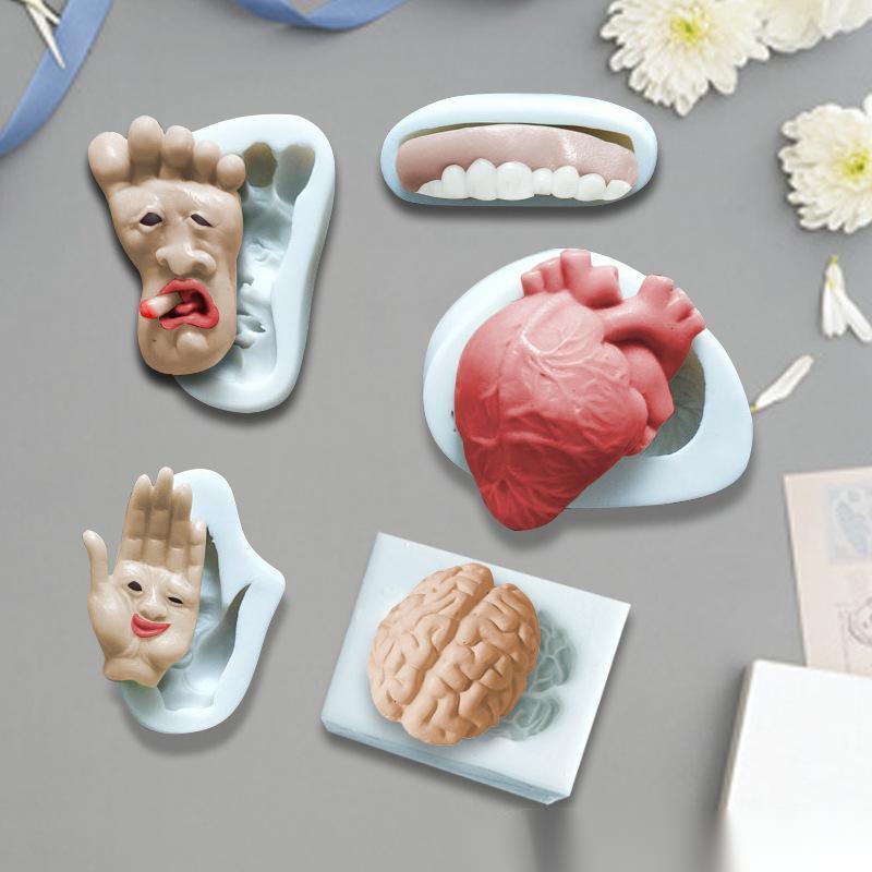 RTS Halloween Heart Shape Human Brain Shaped Candle Resin Mold Fondant Mould Chocolate Biscuit Cake Baking Silicone Mold