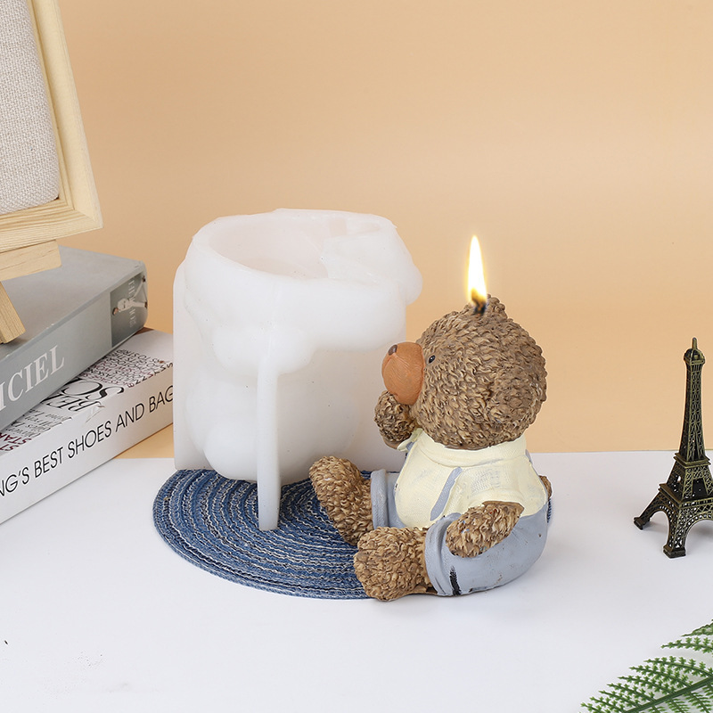 New Arrival 3D Cute Teddy Bear Silicone Candle Mold For Candle Making DIY Handmade Home Decoration Ornaments D74