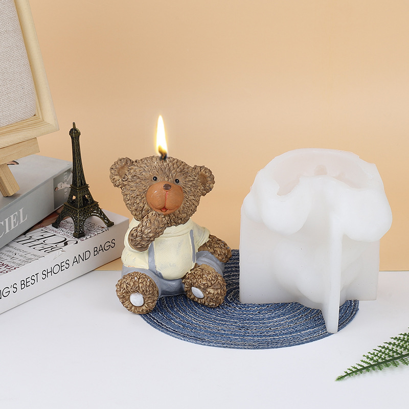 New Arrival 3D Cute Teddy Bear Silicone Candle Mold For Candle Making DIY Handmade Home Decoration Ornaments D74