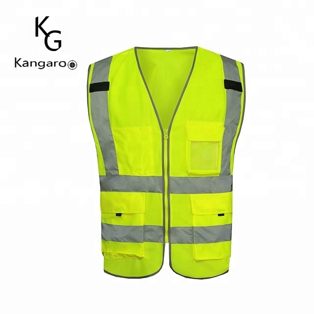 Practicability Custom 2 Pockets Neon Green Safety Vest With Reflective Strips