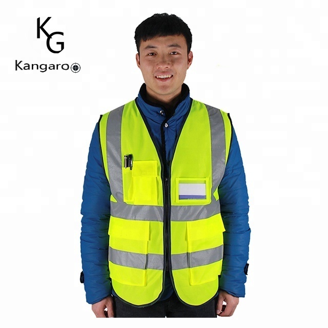 Practicability Custom 2 Pockets Neon Green Safety Vest With Reflective Strips