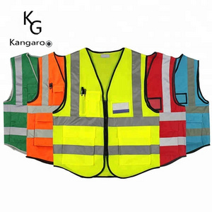 Practicability Custom 2 Pockets Neon Green Safety Vest With Reflective Strips