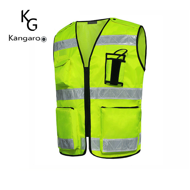 100% Polyester Knitted Fabric Custom Yellow Reflective Stripes Safety Vest