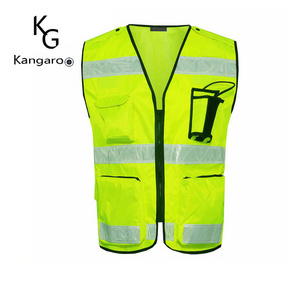 100% Polyester Knitted Fabric Custom Yellow Reflective Stripes Safety Vest