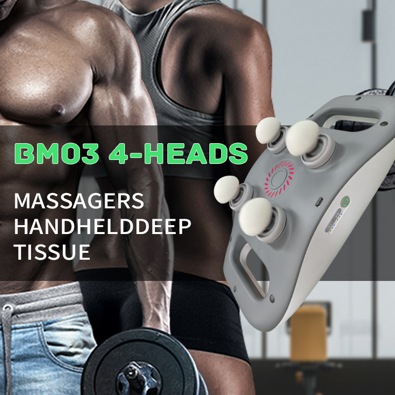 Massager Gun Customized OEM ODM 4 Head Fascia Tissue Percussion Massage Gun Professional Muscle Vibration Body Massage Gun