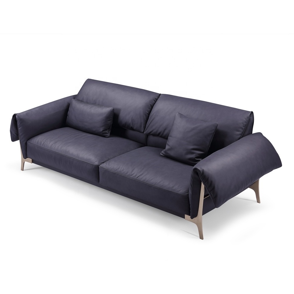 Luxury indoor modern appearance big 4 seat sofa European style living room furniture general use soft leather sofa