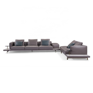 High end modern Italian design luxury leather sofa set unique design with sintered stone side table