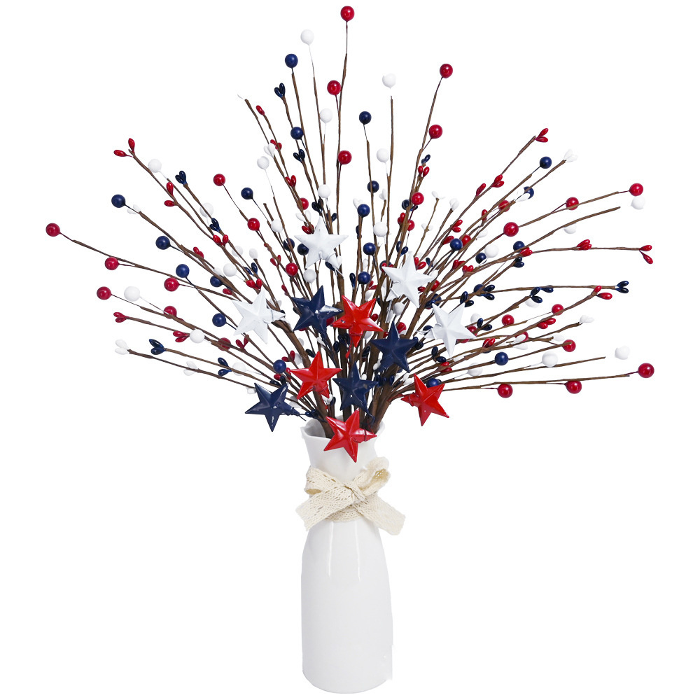 Patriotic Artificial Berry Stem Picks Red White and Blue Artificial Flowers 4th of July Floral Picks