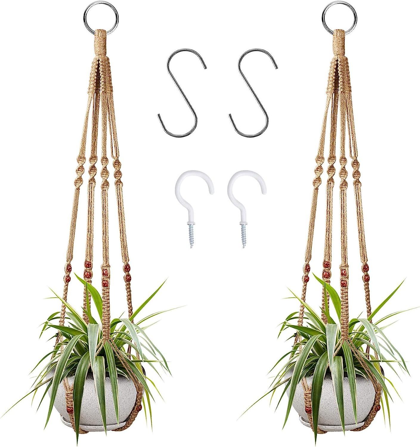 2 Pcs Plant Hangers Hanging Plant Holder for Indoor Outdoor with 4 Hooks