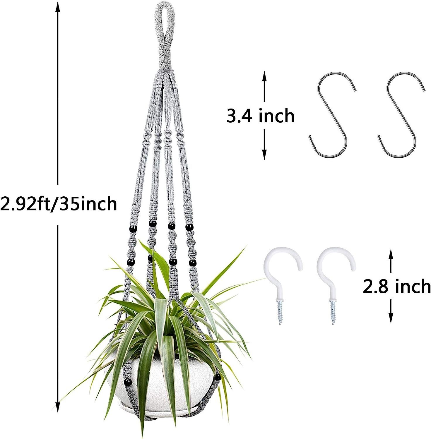 2 Packs Indoor Hanging Planter Basket with Wood Beads Decorative Macrame Pot Hanger