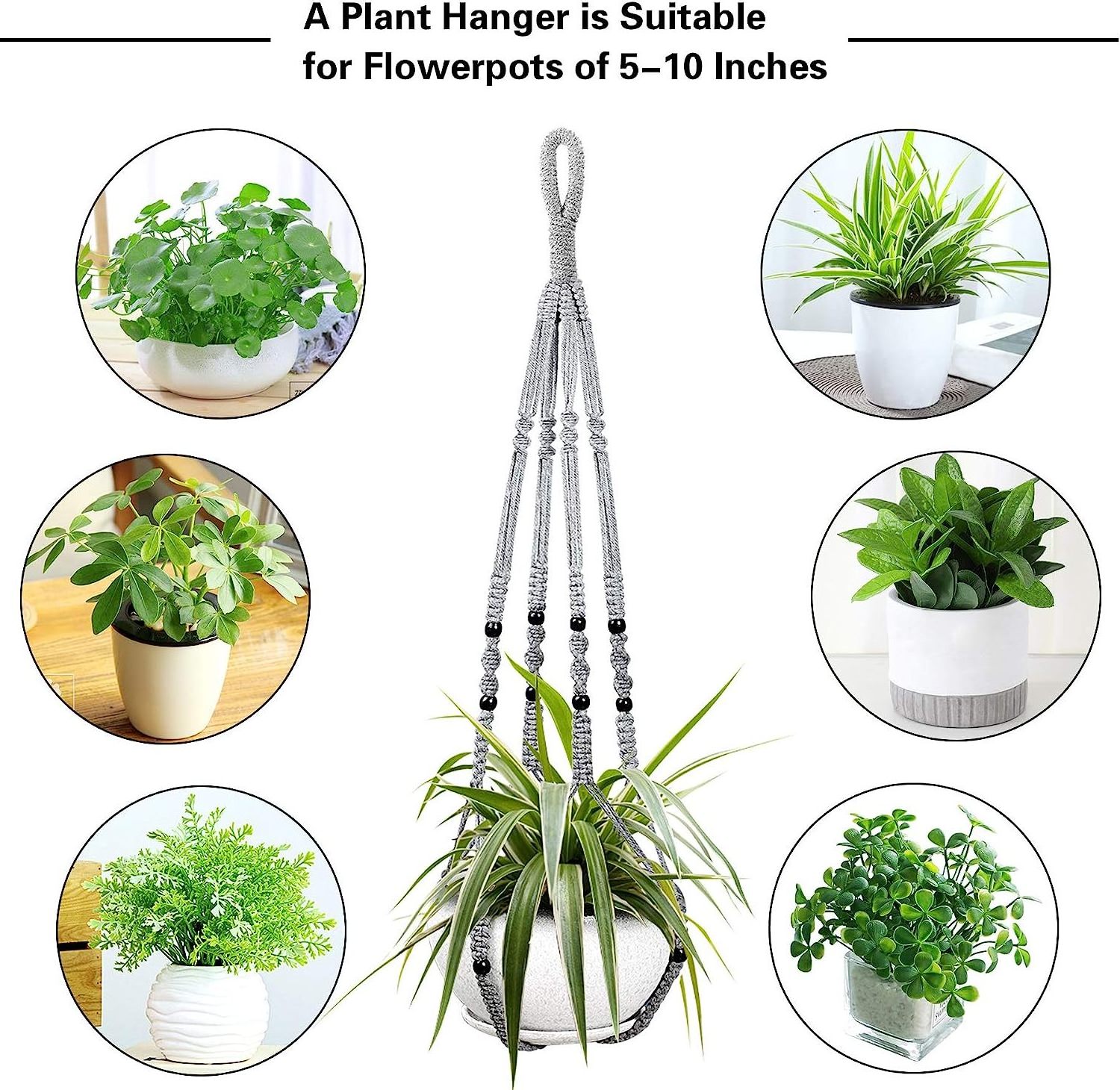 2 Packs Indoor Hanging Planter Basket with Wood Beads Decorative Macrame Pot Hanger