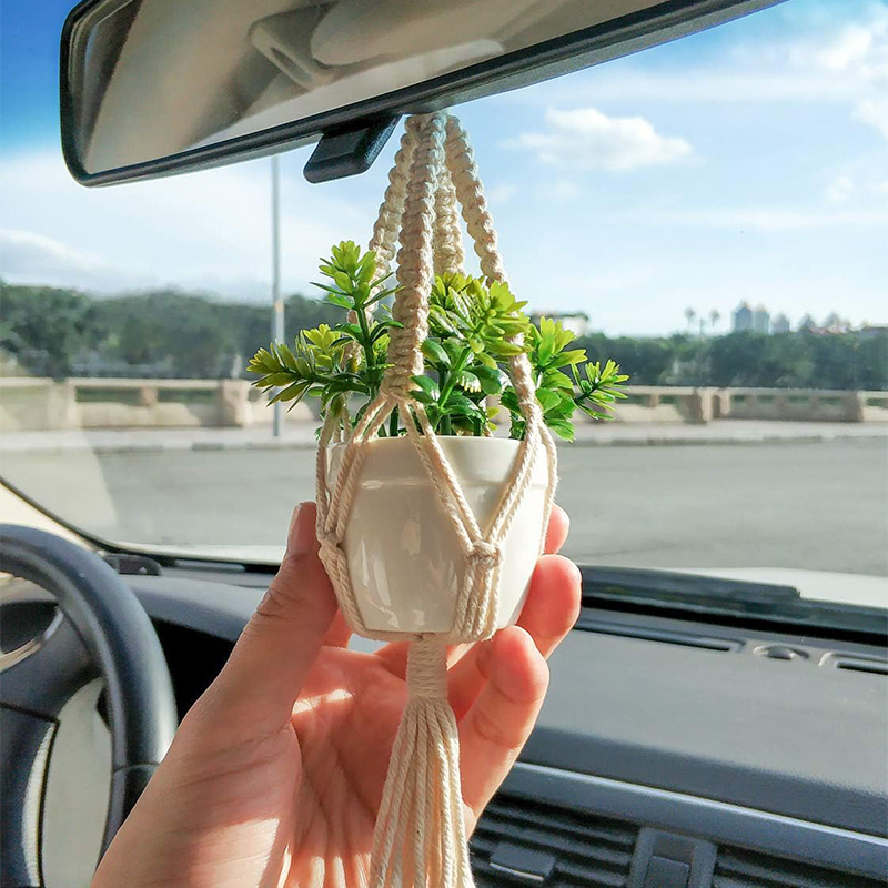 Tiny Cactus Charm Decorations DIY Boho Hanging Plant Holder Mini Macrame Plant Hanger