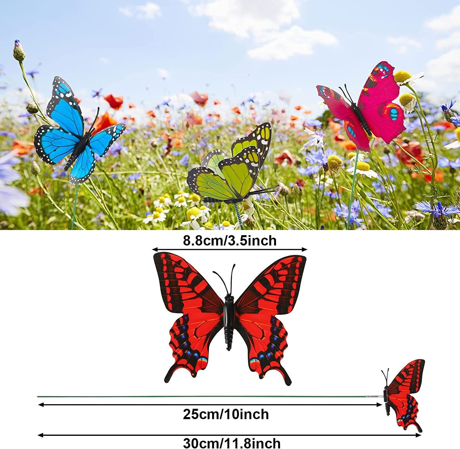 200 Pcs Butterfly Decoration Stakes Waterproof Garden Butterfly Wing Width 3.5in Ornaments for Indoor/Outdoor Decor