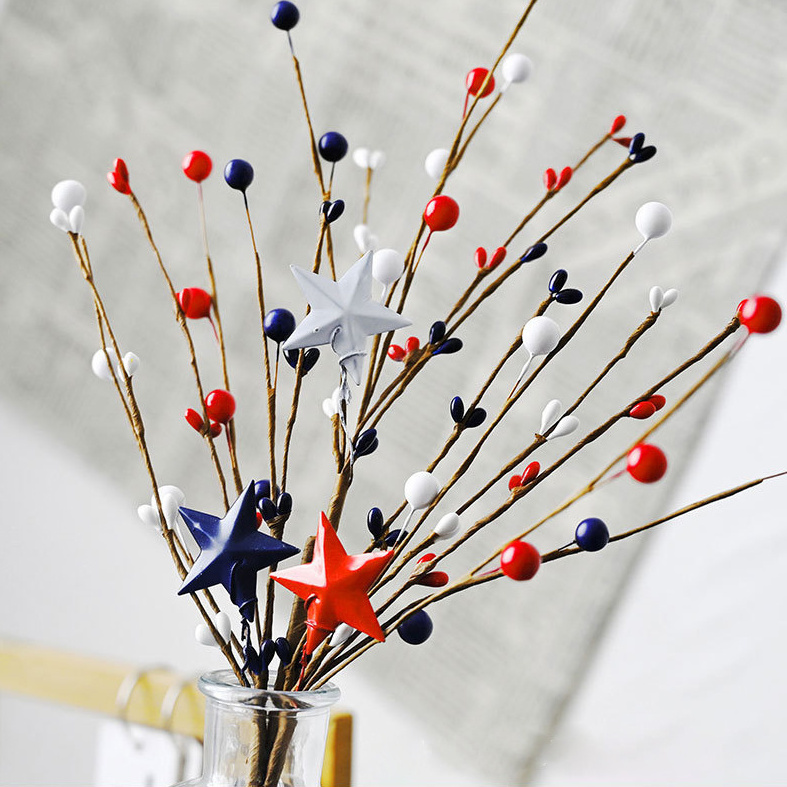 Patriotic Artificial Berry Stem Picks Red White and Blue Artificial Flowers 4th of July Floral Picks