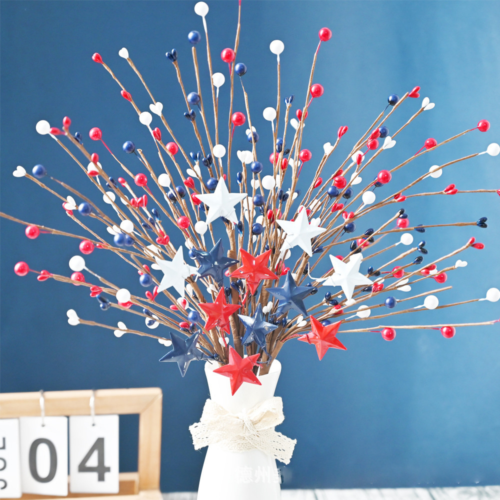 Patriotic Artificial Berry Stem Picks Red White and Blue Artificial Flowers 4th of July Floral Picks