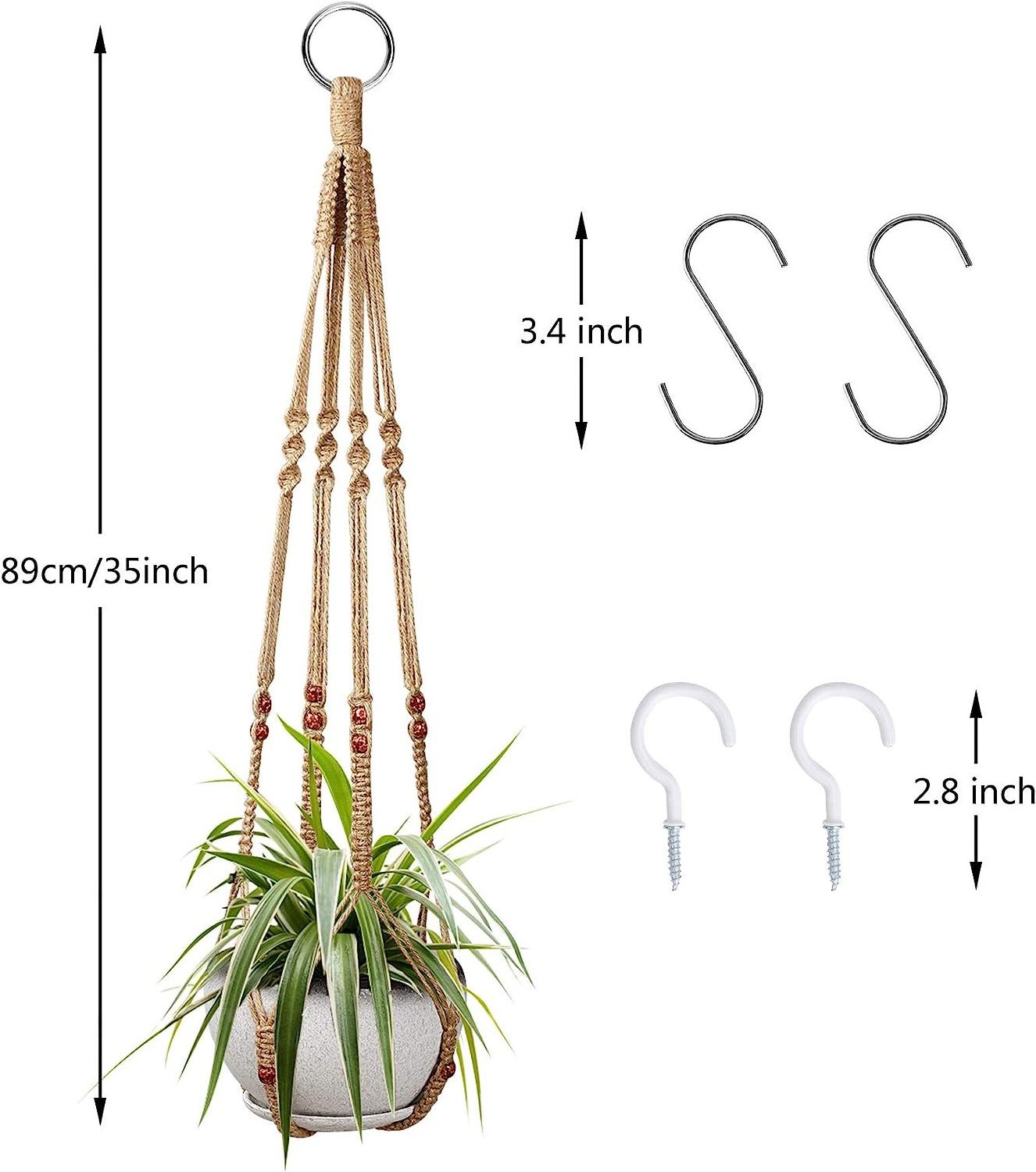 2 Pcs Plant Hangers Hanging Plant Holder for Indoor Outdoor with 4 Hooks