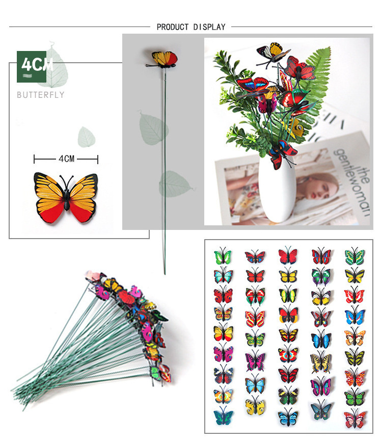 Plastic Garden Butterfly Stakes Ornaments Outdoor Decor 3D PVC Elegant Artificial Butterfly Decorations