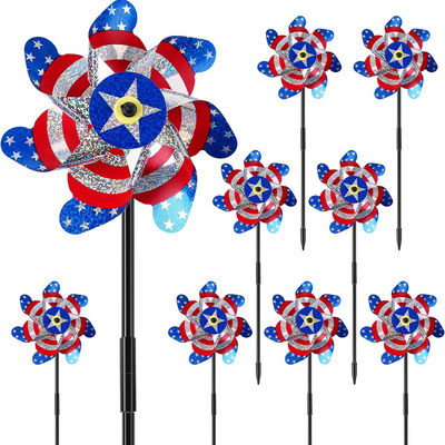 7 Inch Patriotic Reflective Pinwheels 4th of July Windmill American Flag Stars Wind Spinner Independence Memorial Day