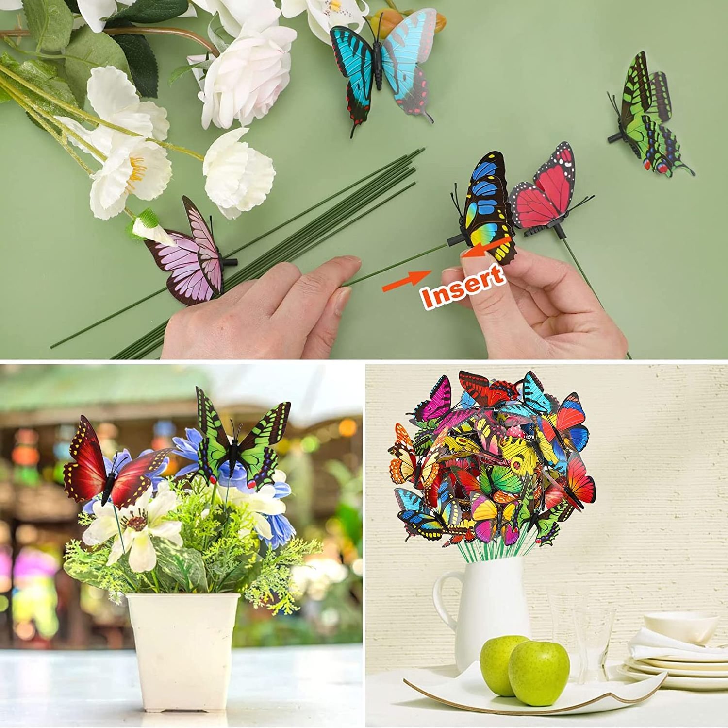 200 Pcs Butterfly Decoration Stakes Waterproof Garden Butterfly Wing Width 3.5in Ornaments for Indoor/Outdoor Decor