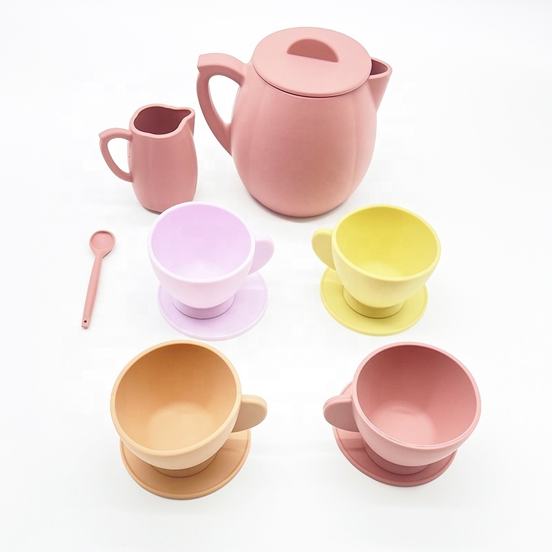 Non-Plastic Silicone Tea Set, Customized Silicone Tea Cup Set, Tea Party With The Cutest modern toy tea sets for kids