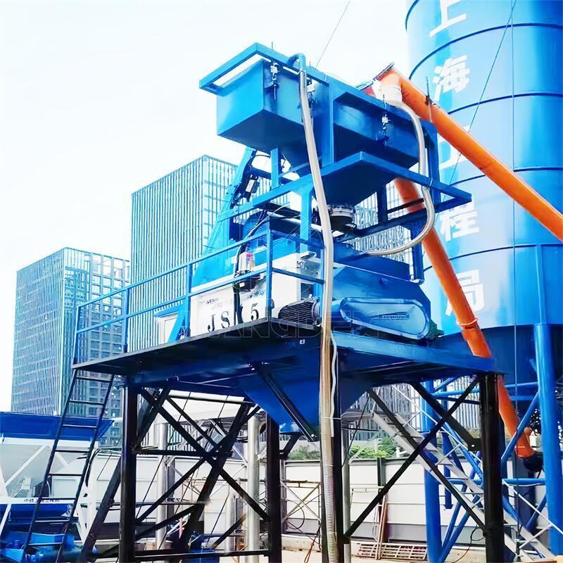 lifting hopper feeding automatic batching 3 aggregates bins HZS35 stationary concrete plant 35m3