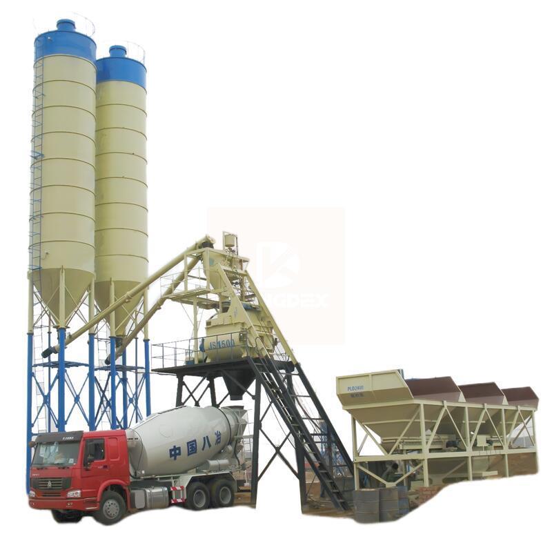 lifting hopper feeding automatic batching 3 aggregates bins HZS35 stationary concrete plant 35m3